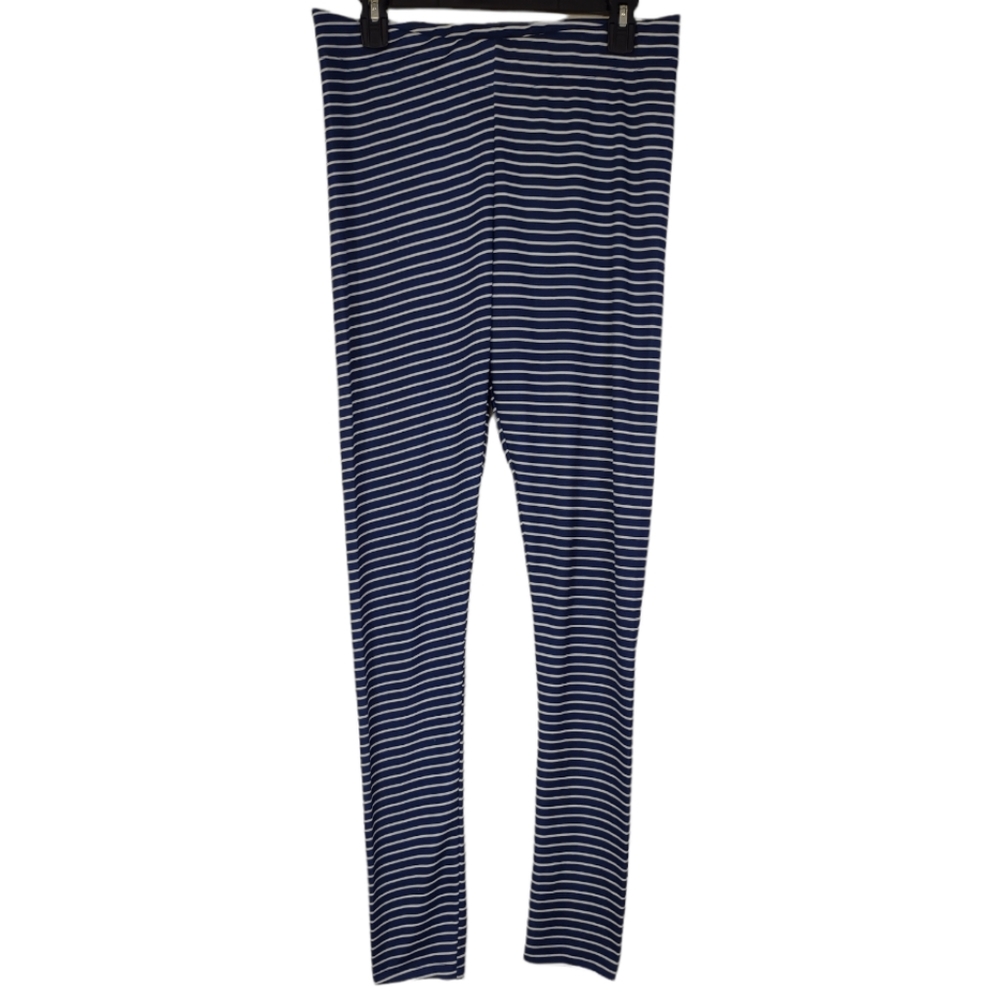 Mud Pie Womens Sz Large Navy Blue & White Stripe Leggings